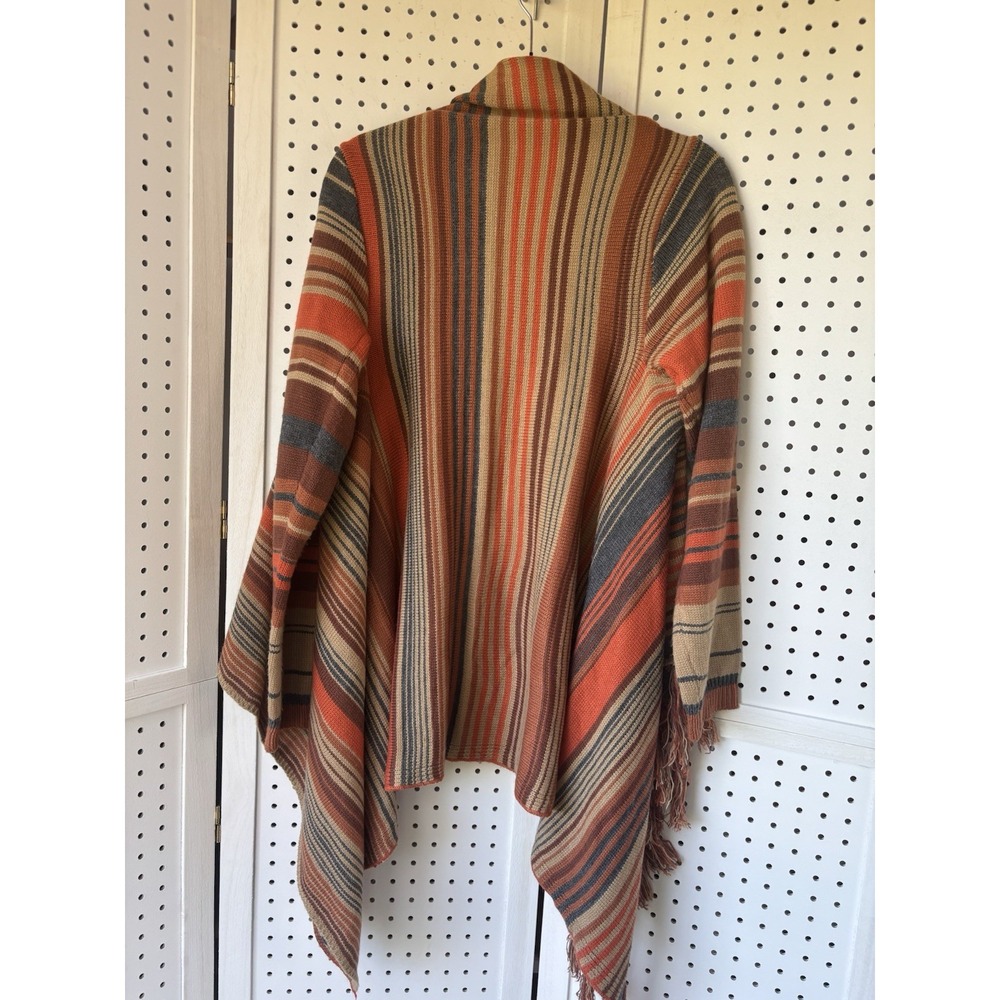 Style Dome M/L? Striped Shawl Sweater Fringe Tassels‎ Lagenlook Orange Cardigan - Picture 6 of 8